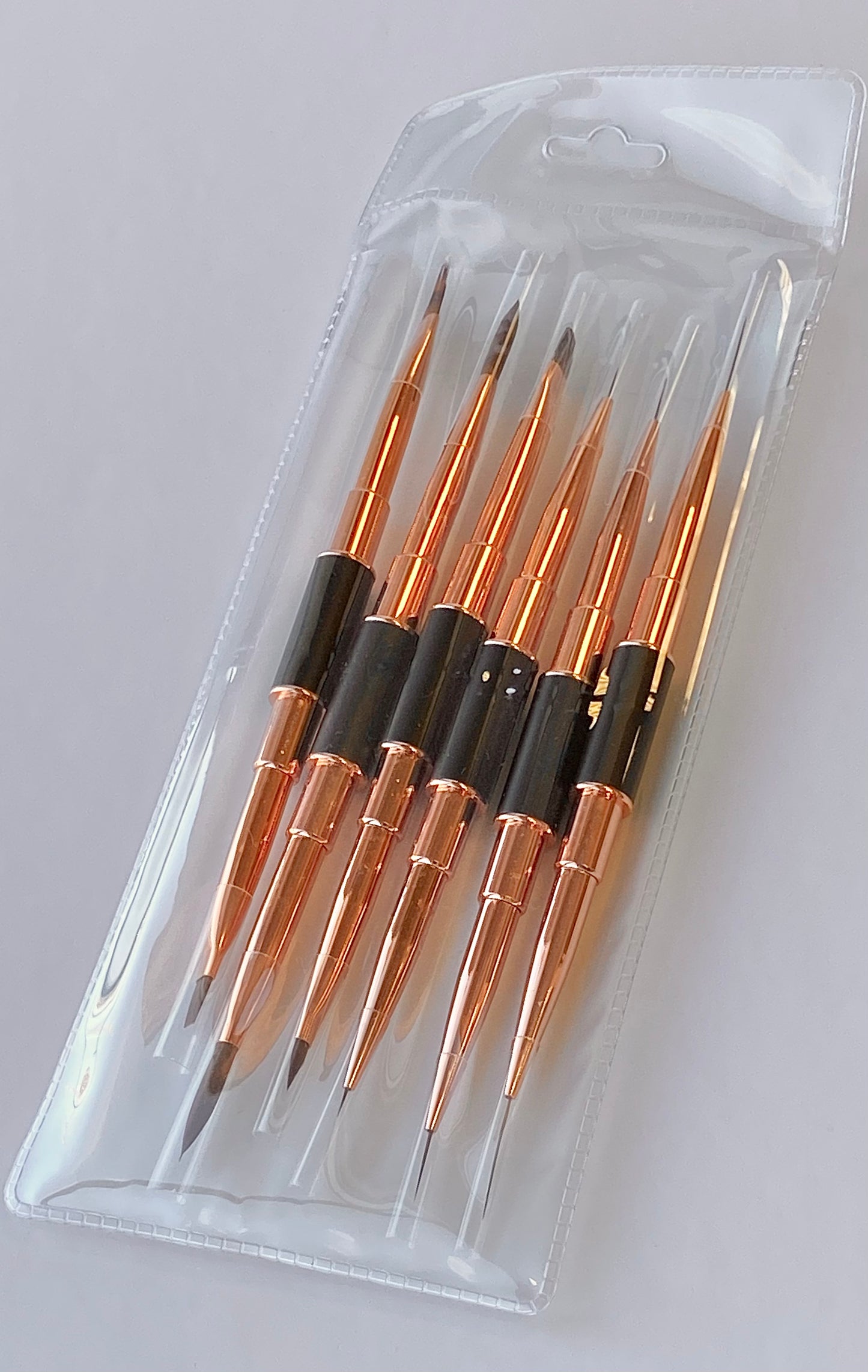 Professional Double-ended Nail Art Brush Set- 6pcs / Gold Nail & Beauty Supply