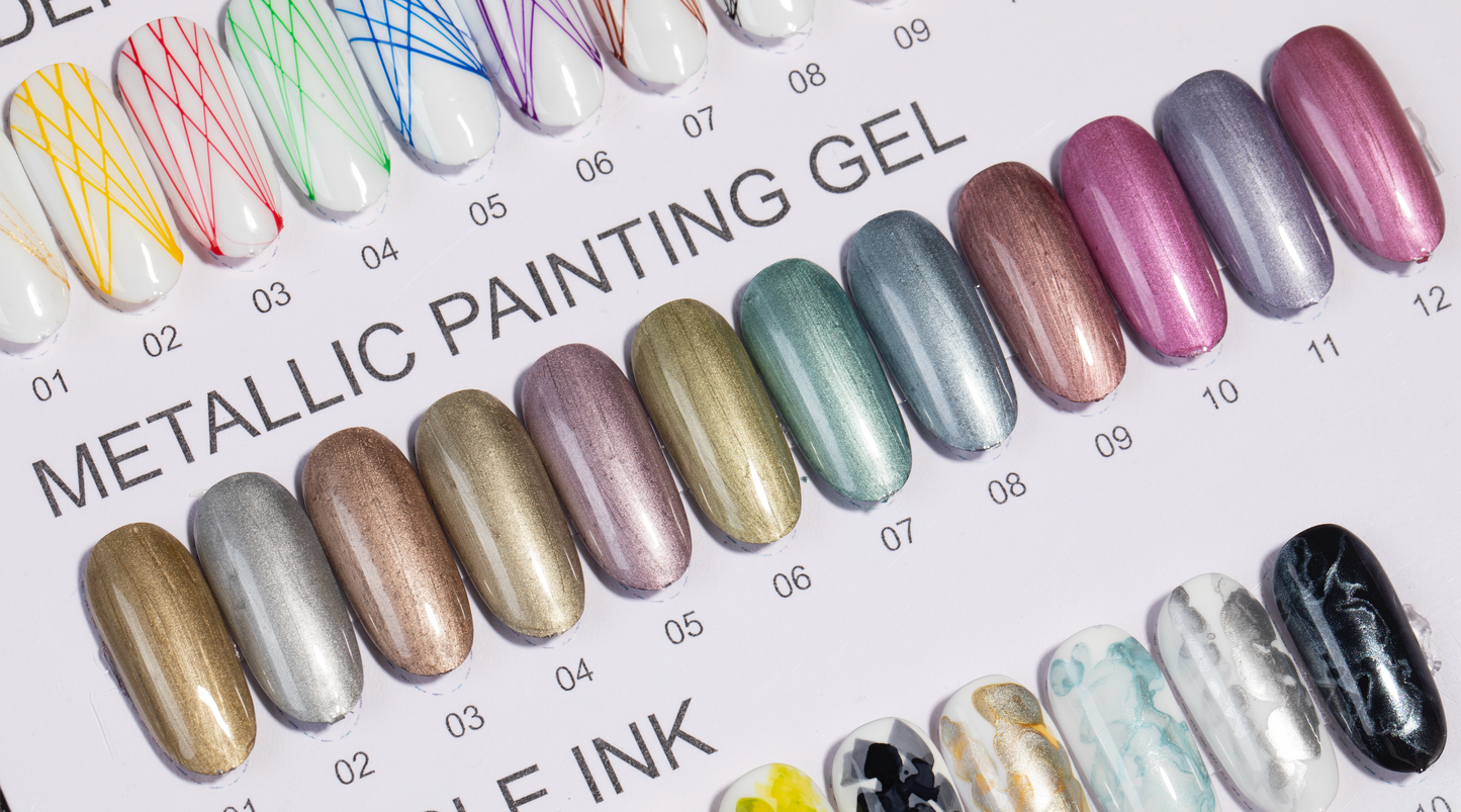 Set 12 Color Metallic Painting Gel / Gold Nail & Beauty Supply